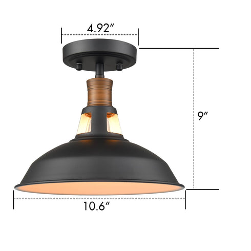 Farmhouse Semi Flush Mount Ceiling Light Black Barn Shade